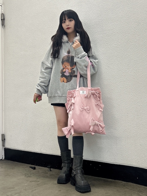 Shopper Bunny♡リペイントパオラ ベロアリボントートバッグ A4サイズ（トートバッグ）｜jouetie