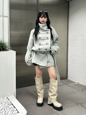 「jouetie（ジュエティ）のスタッズカバーブーツ（ブーツ、ホワイト系）」を使った、ALICEさん（レディース・152cm）の秋コーディネート