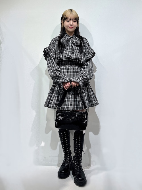 ストレッチレースアップロングブーツ 厚底 靴 冬服（ブーツ）｜jouetie