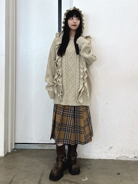 「アイテム（ニットキャップ/ビーニー）」を使った、ALICEさん（レディース・152cm）の秋コーディネート