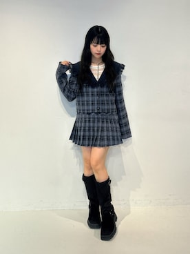 「jouetie（ジュエティ）のハラコライクエンジニアブーツ（ブーツ、ブラック系）」を使った、ALICEさん（レディース・152cm）の秋コーディネート