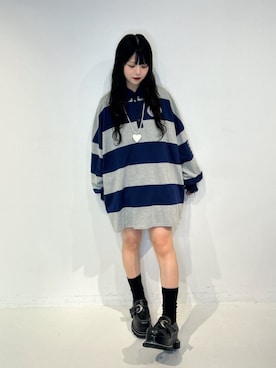 「jouetie（ジュエティ）のレースアップベルトローファー（ローファー、ブラック系）」を使った、ALICEさん（レディース・152cm）の秋コーディネート