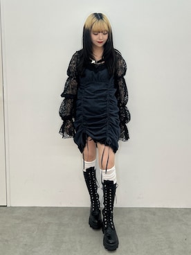 「jouetie（ジュエティ）の【MINAMI×jouetie】レースボレロフーディ（カーディガン/ボレロ、ブラック系）」を使った、ALICEさん（レディース・152cm）の春コーディネート