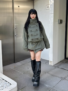 「jouetie（ジュエティ）のスタッズカバーブーツ（ブーツ、ブラック系）」を使った、ALICEさん（レディース・152cm）の秋コーディネート