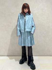 フェイクレザーラインプリーツスカート【セットアップ対応