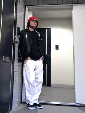 「アイテム（ライダースジャケット）」を使った、けいいちさん（メンズ・170cm・50代）の秋コーディネート