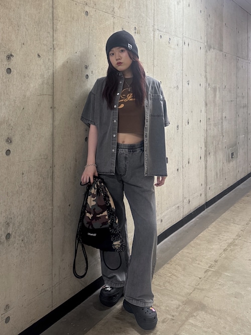 エックスガール X-girl FACE LABEL LIGHT DENIM S/S SHIRT フェイス ラベル ライト デニム 半袖 シャツ レディース ストリート ブランド 新品 正規品 X-girl エックスガール FACE LABEL LIGHT DENIM S/S SHIRT