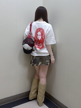 「X-girl（エックスガール）のSPRAY FACE S/S BIG TEE DRESS（ワンピース、ホワイト系）」を使った、saeさん（レディース・163cm）の春コーディネート