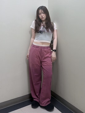 「X-girl（エックスガール）のSCRIPT LOGO AND BUTTERFLY MESH S/S BABY TEE（Tシャツ/カットソー、ホワイト系）」を使った、saeさん（レディース・163cm）の夏コーディネート