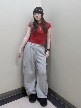 「X-girl（エックスガール）のSTENCIL LOGO S/S BABY TEE（Tシャツ/カットソー、レッド系）」を使った、saeさん（レディース・163cm）の春コーディネート