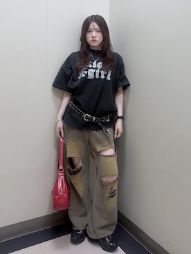 「Champion（チャンピオン）のChampion for X-girl FADED LOGO S/S BIG TEE DRESS（ワンピース、ブラック系）」を使った、saeさん（レディース・163cm）の春コーディネート