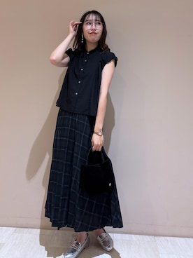 「ROPE' PICNIC（ロペピクニック）のキルティングベロアミニショルダーバッグ（ショルダーバッグ）」を使った、eminaさん（レディース・165cm）の夏コーディネート
