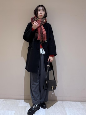 「アイテム（ピーコート）」を使った、eminaさん（レディース・165cm）の秋コーディネート