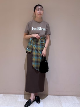 「ROPE' PICNIC（ロペピクニック）のキルティングベロアミニショルダーバッグ（ショルダーバッグ）」を使った、eminaさん（レディース・165cm）の秋コーディネート