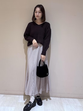 「ROPE' PICNIC（ロペピクニック）のキルティングベロアミニショルダーバッグ（ショルダーバッグ）」を使った、eminaさん（レディース・165cm・20代）の秋コーディネート