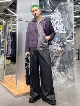 「アイテム（テーラードジャケット、パープル系）」を使った、はのやんさん（メンズ・182cm）の秋コーディネート