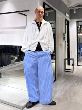 「HARE（ハレ）のアイテム（スラックス）」を使った、はのやんさん（メンズ・182cm）の春コーディネート