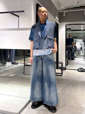 「HARE（ハレ）のダブルバックルサンダル(HARE)（サンダル、ブラック系）」を使った、はのやんさん（メンズ・182cm）の春コーディネート