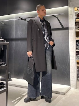 「HARE（ハレ）のアイテム（チェスターコート）」を使った、はのやんさん（メンズ・182cm）の秋コーディネート