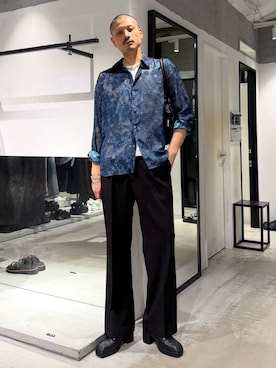 「HARE（ハレ）のシアージャガードフラワーガラシャツ(HARE)（シャツ/ブラウス、ブルー系）」を使った、はのやんさん（メンズ・182cm）の夏コーディネート
