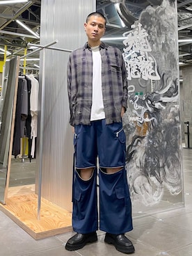 「HARE（ハレ）の2WAY-ZIPカーゴパンツ(HARE)（カーゴパンツ）」を使った、はのやんさん（メンズ・182cm）の夏コーディネート