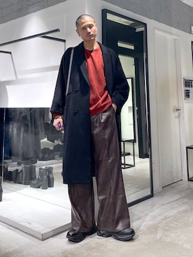 「アイテム（スラックス）」を使った、はのやんさん（メンズ・182cm）の冬コーディネート