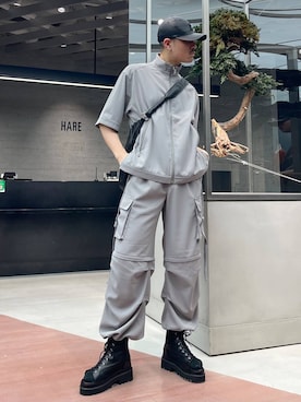 「坊主」｜「アイテム（ブルゾン）」を使った、はのやんさん（メンズ・182cm）の春コーディネート