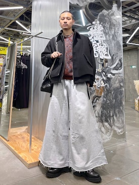 「HARE（ハレ）のダマスクガラモールニットプルオーバー(HARE)（ニット/セーター）」を使った、はのやんさん（メンズ・182cm）の冬コーディネート