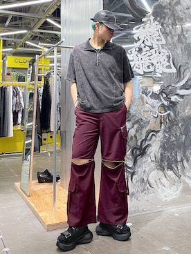 「アイテム（パンツ、レッド系）」を使った、はのやんさん（メンズ・182cm）の夏コーディネート