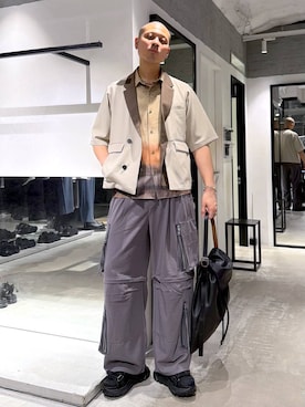 「HARE（ハレ）のVibramベルトサンダル(HARE)（サンダル、ブラック系）」を使った、はのやんさん（メンズ・182cm）の春コーディネート