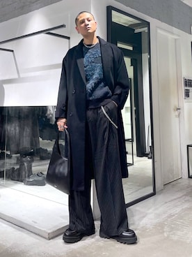 「HARE（ハレ）のフラワーモチーフメランジニット(HARE)（ニット/セーター）」を使った、はのやんさん（メンズ・182cm）の冬コーディネート