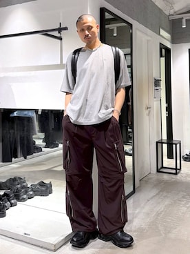 「HARE（ハレ）のHAREロゴヴィンテージカットソー(HARE)（Tシャツ/カットソー、グレー系）」を使った、はのやんさん（メンズ・182cm）の夏コーディネート