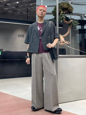 「アイテム（スラックス）」を使った、はのやんさん（メンズ・182cm）の夏コーディネート