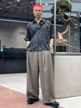 「アイテム（メッセンジャーバッグ）」を使った、はのやんさん（メンズ・182cm）の夏コーディネート