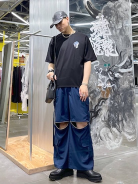 「HARE（ハレ）の2WAY-ZIPカーゴパンツ(HARE)（カーゴパンツ）」を使った、はのやんさん（メンズ・182cm）の夏コーディネート