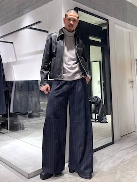 「アイテム（スラックス）」を使った、はのやんさん（メンズ・182cm）の冬コーディネート