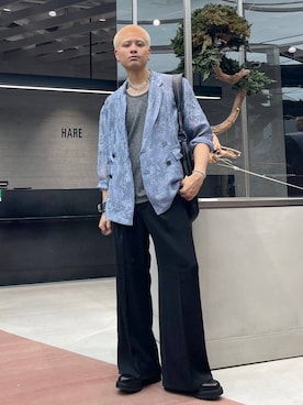 「HARE（ハレ）のステンレスブレスレット(HARE)（ブレスレット）」を使った、はのやんさん（メンズ・182cm）の夏コーディネート