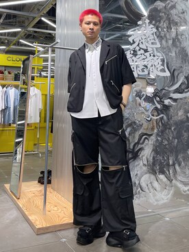 「HARE（ハレ）の2WAY-ZIPカーゴパンツ(HARE)（カーゴパンツ）」を使った、はのやんさん（メンズ・182cm）の夏コーディネート