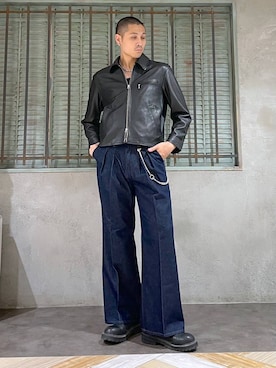 「アイテム（ウォレットチェーン）」を使った、はのやんさん（メンズ・182cm）の秋コーディネート