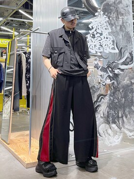 「アイテム（パンツ、レッド系）」を使った、はのやんさん（メンズ・182cm）の夏コーディネート