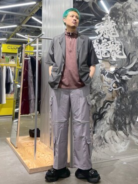 「HARE（ハレ）の2WAY-ZIPカーゴパンツ(HARE)（カーゴパンツ）」を使った、はのやんさん（メンズ・182cm）の夏コーディネート