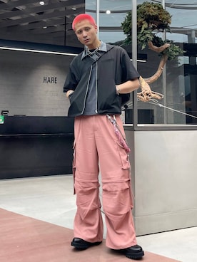 「アイテム（カーゴパンツ）」を使った、はのやんさん（メンズ・182cm）の夏コーディネート