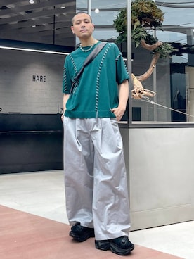 「HARE（ハレ）のアイテム（スラックス）」を使った、はのやんさん（メンズ・182cm）の夏コーディネート