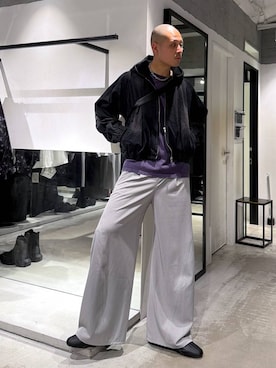 「HARE（ハレ）のアイテム（スラックス）」を使った、はのやんさん（メンズ・182cm）の春コーディネート