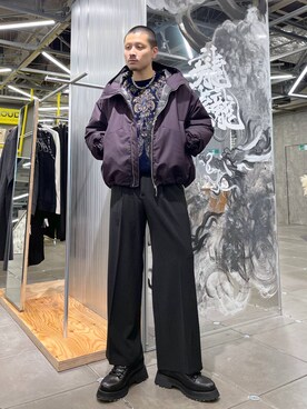 「HARE（ハレ）のダマスクガラモールニットプルオーバー(HARE)（ニット/セーター）」を使った、はのやんさん（メンズ・182cm）の冬コーディネート