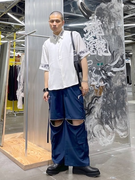 「HARE（ハレ）の2WAY-ZIPカーゴパンツ(HARE)（カーゴパンツ）」を使った、はのやんさん（メンズ・182cm）の夏コーディネート