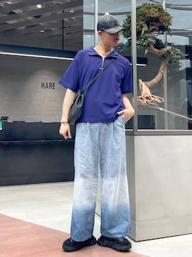 「HARE（ハレ）のアイテム（帽子）」を使った、はのやんさん（メンズ・182cm）の春コーディネート