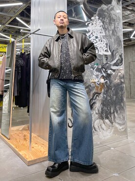 「アイテム（ブルゾン、ブラウン系）」を使った、はのやんさん（メンズ・182cm）の冬コーディネート