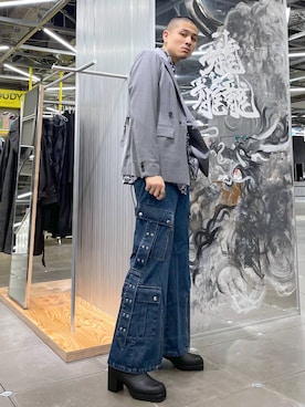 「HARE（ハレ）の【UNDERGROUND MODE】ウォールアートエリパーツシャツ(HARE)（シャツ/ブラウス）」を使った、はのやんさん（メンズ・182cm）の秋コーディネート