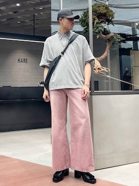 「HARE（ハレ）のアイテム（帽子）」を使った、はのやんさん（メンズ・182cm）の春コーディネート